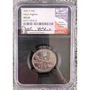 2022 MAYA ANGELOU AMERICAN WOMENS QUARTER NGC MS66 ANNA CABRAL SIGNED‎